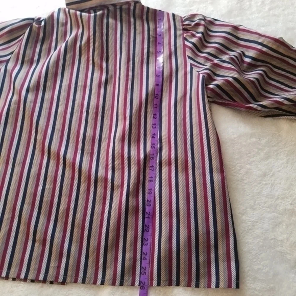 Koret Vintage Exaggerated Sleeve Stripe‎ Button Down Bow Tie Blouse